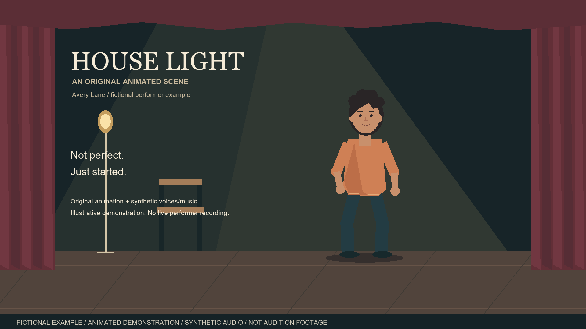 Illustrated House Light closing frame showing the character returned to stillness.