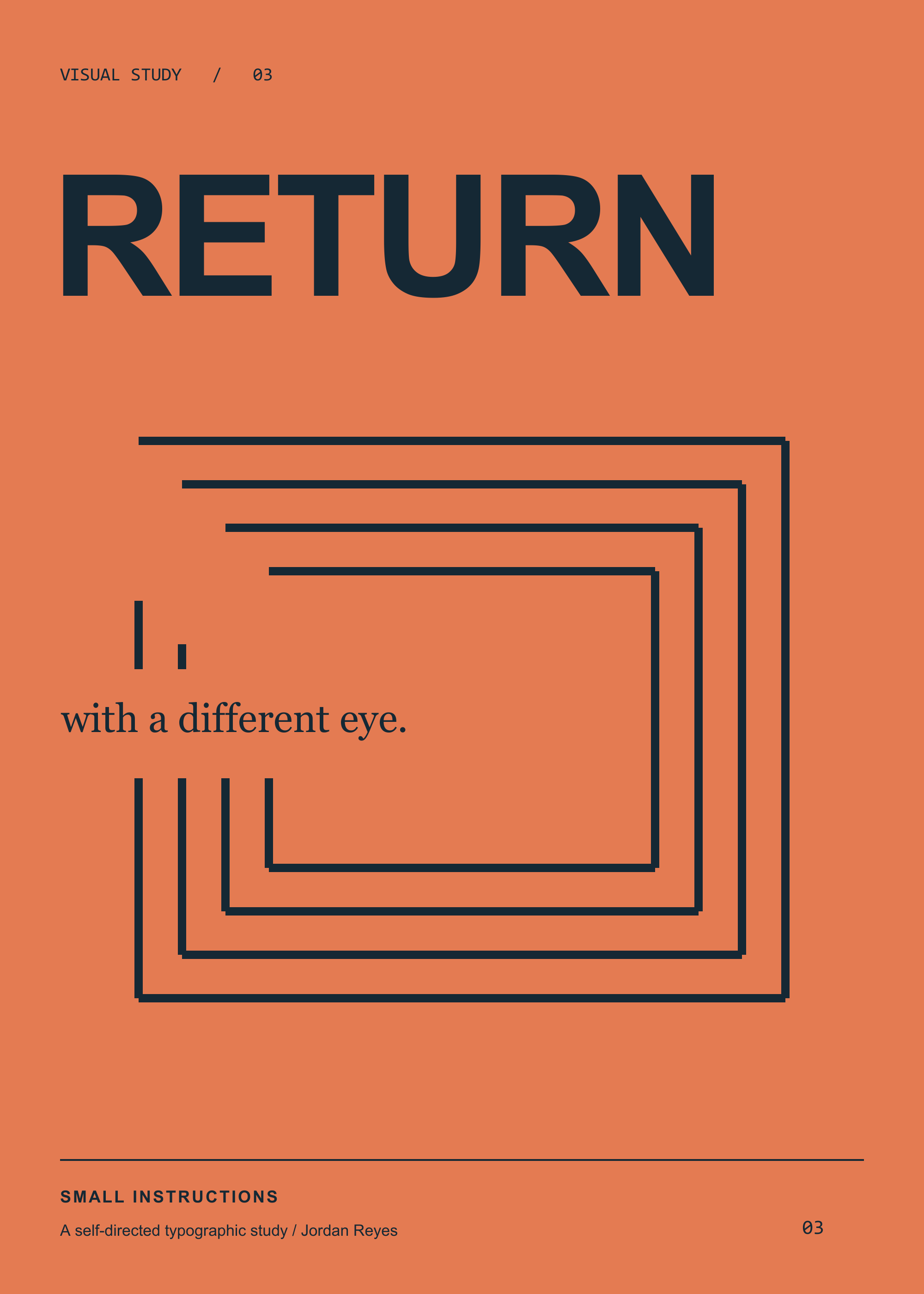 Orange RETURN poster using offset circular lines that re-enter the composition.