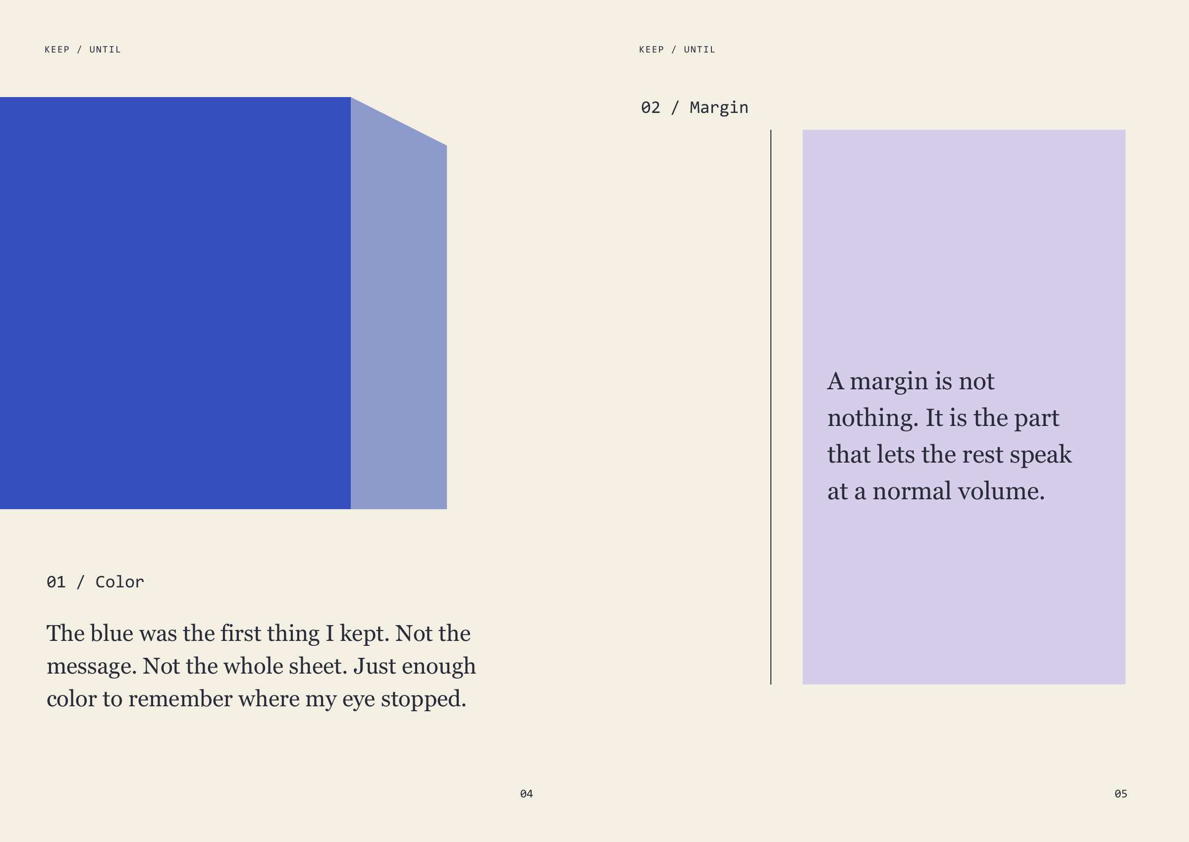 Pages four and five of the zine with constructed paper graphics and short editorial text.