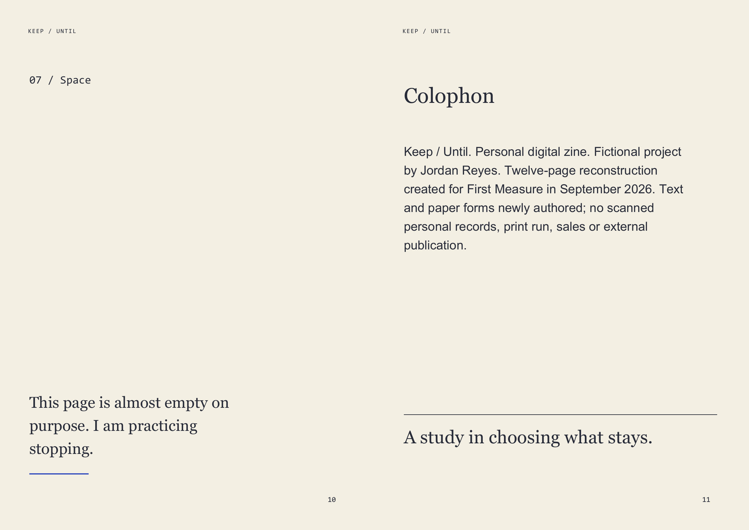 Pages ten and eleven of the zine closing the editorial sequence.